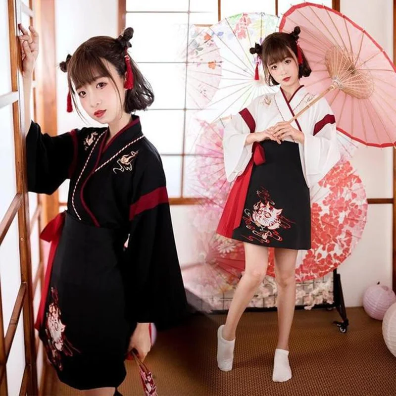 Demon Slayer Haori - Japanese Dress Kimono Woman Black White