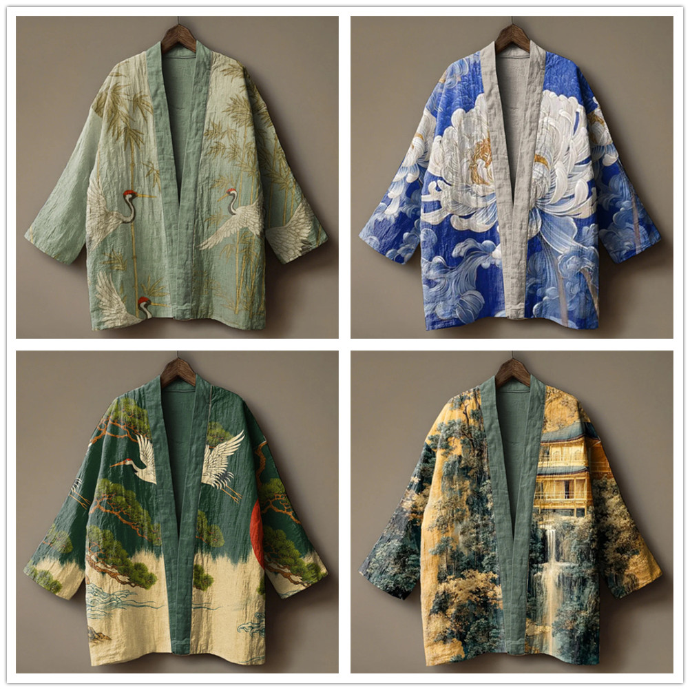 Japanese Crane Print Kimono fo - đánh giá và giá Demon Slayer Haori